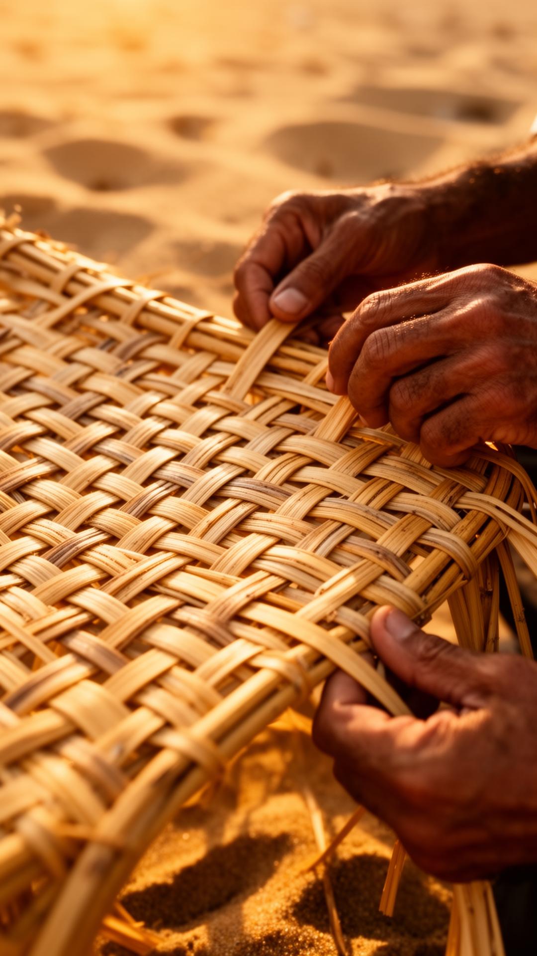 Artisan hands weaving cane